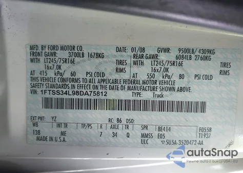 2008 Ford E-350 Super Duty Commercial/Recreational from USA, damaged, VIN 1FTSS34L98DA75812